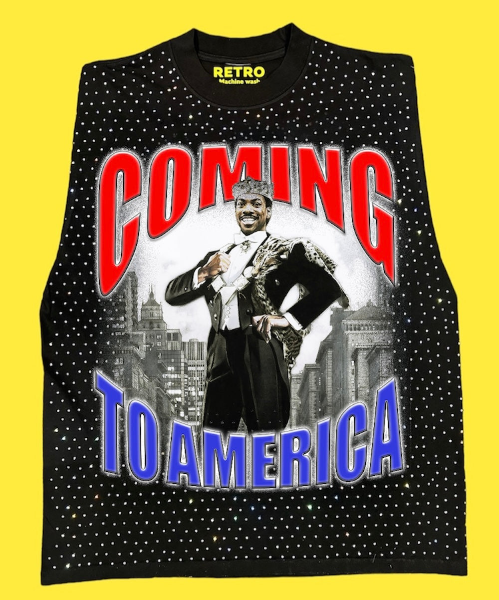 "COMING TO AMERICA 1988" RETRO STAGE LIGHT SLEEVELESS TEE